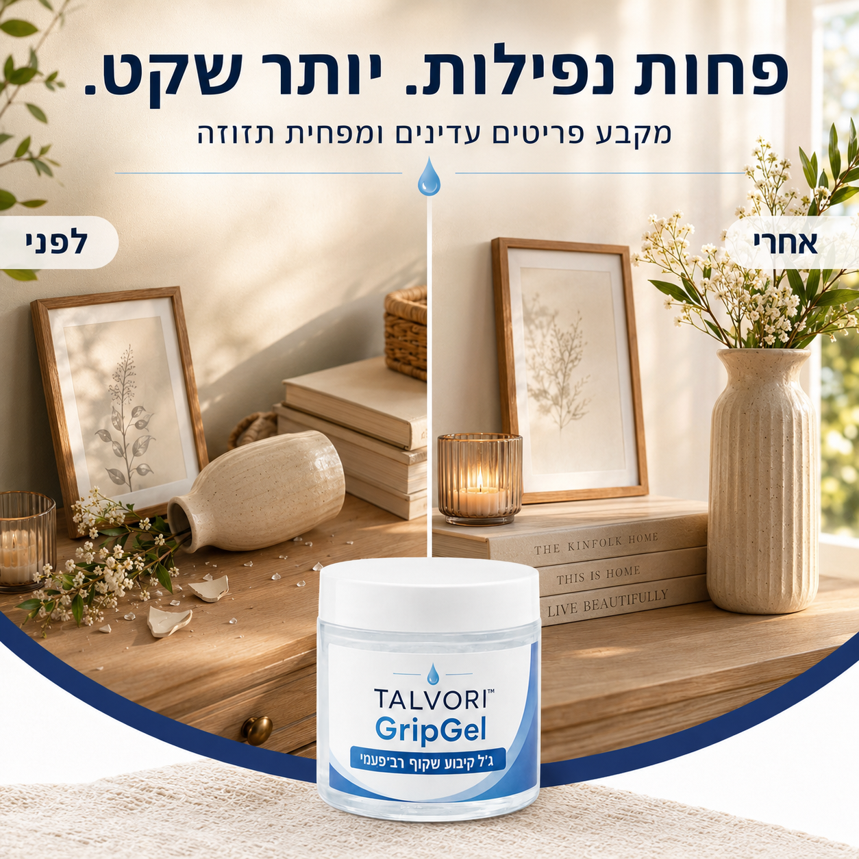 TALVORI™ GripGel — ג׳ל קיבוע שקוף רב־פעמי